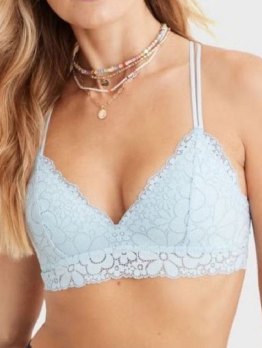💎AERIE REAL HAPPY WIRELESS LIGHTLY LINED CANDY LACE BRA SIZE 36D